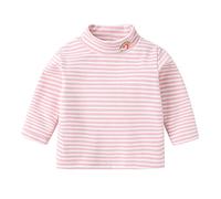 Toddler Baby Girls Boys Striped Long Sleeve Mock Turtleneck Cotton T-Shirt Fall Winter Thermal Underwear for Kids Cute Basic Cotton Pullover Clothes (Pink, 2-3 Years)