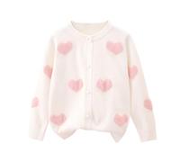 Toddler Baby Girls Cardigan Jackets Valentine's Day Knitted Sweater Love Heart Print Long Sleeve Coats Button Knitwear One-Button Kids Knitted Coat Girls Cardigan Sweatshirt (White, 4-5 Years)