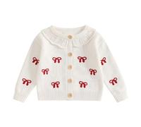 Toddler Baby Girls Cardigans Cute Bow Pattern Long Sleeve Button Down Sweater Coat Princess Going Out Knit Outwear (A-White, 12-18 Months)