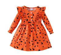Toddler Baby Girls Caveman Costume Halloween Dress Kids Long Sleeve Green Stone Age Costume Infant Halloween Clothes (Orange, 12-18 Months)
