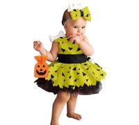 Toddler Baby Girls Caveman Costume Halter Neck Mesh Tutu Dress with Headwear Halloween Cosplay Dress Yellow 18-24 Months