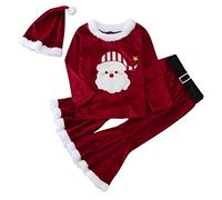 Toddler Baby Girls Christmas Costume Outfits Santa Claus Fancy Dress Cosplay Bell Bottoms Set Long Sleeve Velvet Tops High Waist Flare Pant Santa Hat 3PCS Fancy Dress for Party