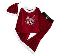 Toddler Baby Girls Christmas Costume Outfits Santa Claus Fancy Dress Cosplay Bell Bottoms Set Long Sleeve Velvet Tops High Waist Flare Pant Santa Hat 3PCS Fancy Dress for Party