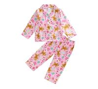 Toddler Baby Girls Christmas Pyjamas Set Plaid Xmas Pjs Kids Button Long Sleeve Pajamas 2pcs Pj Sets Fall Winter Nightwear Sleepwear (Pink Gingerbread, 7-8 Years)