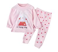 Toddler Baby Girls Cute Bunny Pajamas Set Cotton Long Sleeve Sleepwear Cartoon Tops+Polka Dots Pants Loungewear Baby Winter Clothes (Pink, 12-18 Months)