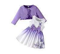 Toddler Baby Girls Dress Cardigan Set A-line Floral Print Casual Party Dress 2Pcs Outfits Set Newborn Infant Sleeveless Cotton Plush Coat Vest Skirt Princess Costumes for Girls