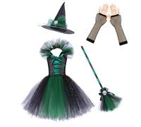 Toddler Baby Girls Halloween Costume Kids Wicked Witch Fancy Dress Modern Hat Outfit For Witches Girl Clothes 0-3 Months Summer Ghost Spider for Party Kids Spooky (2-Green,6-7 Years)