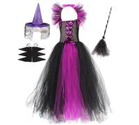 Toddler Baby Girls Halloween Costume,Toddler Witch Costume Age 2-3 Witches Hat Child Skull Dress Pumpkin Outfit Neutral Clothes Bat Costumes Purple Black Themed Party (Purple-B,8-10 Years)