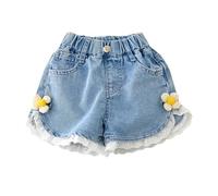 Toddler Baby Girls Lace Denim Shorts Clearance Kids Elastic Waist Short Jeans Trouser with Pocket Cute Flower Hotpants Soft Lightweight Breathable Jean Shorts Summer Casual Bottoms Cowgirls Pants