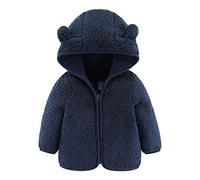 Toddler Baby Girls Long Sleeve Fuzzy Fleece Full Zip Hooded Coats Solid Color Cute Bear Ears Jacket with Pocket for Infant Baby Warm Winter Clothes Outerwear (Navy, 18-24 Months)