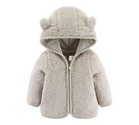 Toddler Baby Girls Long Sleeve Fuzzy Fleece Full Zip Hooded Coats Solid Color Cute Bear Ears Jacket with Pocket for Infant Baby Warm Winter Clothes Outerwear (Beige, 18-24 Months)