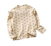 Toddler Baby Girls Long Sleeve Polka Dot Shirt Kids Ruffle Top Shirts Ribbed Blouse Baby Girl Fall Winter Top Clothes Autumn and Winter Floral Base Shirt (Beige, 13-14 Years)