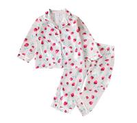 Toddler Baby Girls Pajamas Set Heart Print js Short Sleeve Sleepwear Button-Down Shirt and Pant Set (Red, 5-6 Years)