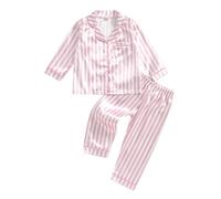 Toddler Baby Girls Satin Pajamas Outfits Stripe Long Sleeve Shirts Long Pants 2 Pieces Lounge Sets Sleepwear (Pink, 18-24 Months)