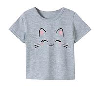 Toddler Baby Girls Short Sleeve Tees Cotton Cute Cat Print T Shirt Tops Kids Soft Crewneck Undershirts Birthday Clothes Spring Cat Print Short Sleeve Tops Clothing (Grey, 3-4 Years)