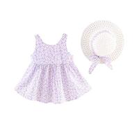 Toddler Baby Girls Summer Dress with Sun Straw Hat Cute Sleeveless A-Line Flower Princess Dress Casual Vacation Beach Dress Photography Baby Flower Girl Dress (1-Purple, 4-5 Years)