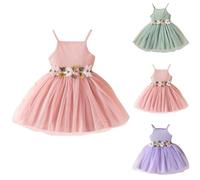 Toddler Baby Girls Tutu Dress Kintted Ribbed Sleeveless Floral Tulle Sundress Soft Fluffy Bubble Party Princess Dresses Strapped Tank Dress Casual Beach Dresses #01Pink 4-5 Years