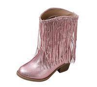 Toddler Baby Girls Western Boots Anti-Slip Cowboy Bootie Kids Princess Shoes Elegant First Walking Shoes Pink