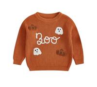 Toddler Baby Halloween Jumper Boys Girls Ghost Pumpkin Long Sleeve Crew Neck Knit Sweater Oversized Pullover Top Knitted Clothes Winter Warm Knitwear (Orange Pumpkin Ghost Boo, 3-4 Years)