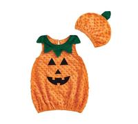 Toddler Baby Halloween Outfit Pumpkin Vest Romper Sleeveless Round Neck Funny Tops Bodysuit with Hat 2 Pcs Set Clothes (Orange, 12_months)