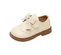 Toddler Baby Leather Mary Jane Shoes Cute Bow Adjustable Strap Sandals Wide Fit Flat Low Heels Dress Loafers Little Girls School Shoes Soft Sole Breathable Mary Jane (Beige, 11 Little child)