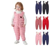 Toddler Baby Ski Trousers Fleece Lined Bear Thermal Bibs Infant Winter Waterproof Ski Overalls Thick Warm Outdoor Snowboarding Pants Windproof Hiking Snowpants (Pink, 12-18 Months)