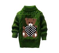 Toddler Baby Sweater Jumper Boys Girls Cute Soft Comfort Warm Turtleneck Long Sleeve Sweater Striped Cable Chunky Knitted Solid Bear Print Graphic First Birthday Gift Photo Shoot Outerwear Green