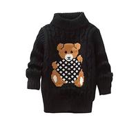 Toddler Baby Sweater Jumper Boys Girls Cute Soft Comfort Warm Turtleneck Long Sleeve Sweater Striped Cable Chunky Knitted Solid Bear Print Graphic First Birthday Gift Photo Shoot Outerwear Black