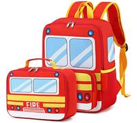 Toddler Backpack Boy Preschool School Bus Bookbag Kindergarten 3D Daycare Bags with Insulation Lunch Box (Fire Truck-red)
