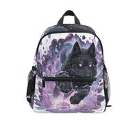 Toddler Backpack for Boys Girls Black Wolf Purple Eyes | Kids Backpack Preschool Kindergarten Backpack with Safety Whistle Chest Strap Small Lightweight Children Daypack for Travel