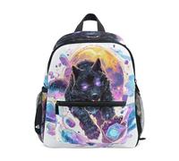 Toddler Backpack for Boys Girls Black Wolf Purple Eyes Pattern | Kids Backpack Preschool Kindergarten Backpack with Safety Whistle Chest Strap Small Lightweight Children Daypack for Travel
