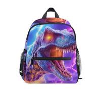 Toddler Backpack for Boys Girls Neon T Rex with Lightning | Kids Backpack Preschool Kindergarten Backpack with Safety Whistle Chest Strap Small Lightweight Children Daypack for Travel