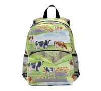 Toddler Backpack for Boys Girls, Watercolor Cows Green Grass Kindergarten Backpacks Small Kids Backpacks 3-6 Years, Medium