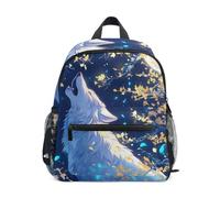 Toddler Backpack for Boys Girls White Wolf Moon | Kids Backpack Preschool Kindergarten Backpack with Safety Whistle Chest Strap Small Lightweight Children Daypack for Travel