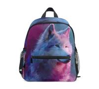 Toddler Backpack for Boys Girls Wolf Purple | Kids Backpack Preschool Kindergarten Backpack with Safety Whistle Chest Strap Small Lightweight Children Daypack for Travel