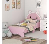 Zonekiz Toddler Bed Frame Cat Design Kids Bed With Guardrails - Pink, Pink