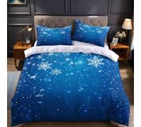 Toddler Bedding Duvet Cover Set 120 x 150 cm blue Quilt Cover Christmas snowflakes Microfibre with Pillowcase, Soft Easy Care for Kids Boys Girls