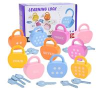 Toddler Big Wheel 2-4 Years Girls Early Learning Educational Toy Border Fine Motor Skills Trainer Alphabet & Number Matching Lock Game Baby Brain Development Puzzle Key Set Bead (Blue, 13X21X3. 5CM)
