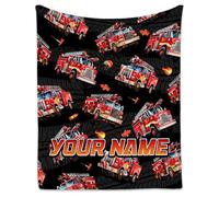 Toddler Blanket Personalised - Boys Fire Truck Design with Name - Custom Flannel Throw for Kids, Children & Son - Cosy Personalised Gift (4 Sizes)