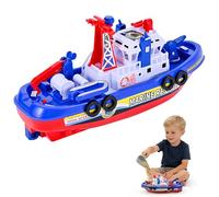 Toddler Boat Bath Toy, Electric Floating Fireboat, Automatic Spray Feature Interactive Kids Playset Flashing Lights Music, LED Lights & Music Durable ABS Bath & Pool Toy for Kids Ages 3+