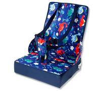 Toddler Booster Seat for Dining Chair Waterproof Baby Sit Up Seat with Backrest and Safety Buckle Non-Slip Kids Travel Booster Seat (Dinosaur)
