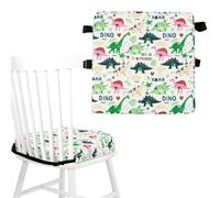 Toddler Booster Seat for Dining Table,Cartoon Baby Booster Cushion with High Density Adjustable Strap Portable Detachable Washable 32×32×8 Thick Increasing Cushion for Travel (Dinosaur(White Blue))