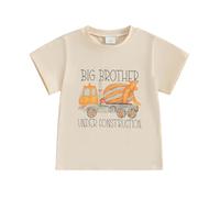 Toddler Boy Big Bro Tee Shirt Crew Neck Short Sleeve Tractor Letter Print Jumper Top 1-6 Years Kids Boy Summer T-Shirt (Beige, 5-6 Years)