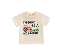 Toddler Boy Big Bro Tee Shirt Crew Neck Short Sleeve Tractor Letter Print Jumper Top 1-6 Years Kids Boy Summer T-Shirt (Light Khaki, 12_months-24_Months)