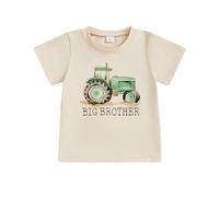 Toddler Boy Big Bro Tee Shirt Crew Neck Short Sleeve Tractor Letter Print Jumper Top 1-6 Years Kids Boy Summer T-Shirt (Khaki, 4-5 Years)