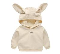 Toddler Boy Girl Fall Outfit Bunny Ear Hoodie Sweatshirt Pullover Long Sleeve Cute Bunny Outfit Unisex Baby Clothes Cute Patchwok Rabbit Ear Hooded (Beige, 12-18 Months)