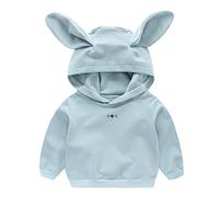 Toddler Boy Girl Fall Outfit Bunny Ear Hoodie Sweatshirt Pullover Long Sleeve Cute Bunny Outfit Unisex Baby Clothes Cute Patchwok Rabbit Ear Hooded (A, 18-24 Months)