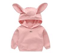 Toddler Boy Girl Fall Outfit Bunny Ear Hoodie Sweatshirt Pullover Long Sleeve Cute Bunny Outfit Unisex Baby Clothes Cute Patchwok Rabbit Ear Hooded (Pink, 6-12 Months)