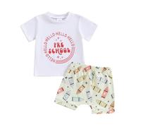 Toddler Boy Girl First Day of School Outfit Baby Girls and Boys My Pre School Era Letter Print Crewneck Short Sleeve Kindergarten Tops for Summer Unisex (White, 3-4 Years)