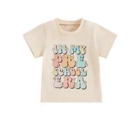 Toddler Boy Girl First Day of School Outfit Baby Girls and Boys My Pre School Era Letter Print Crewneck Short Sleeve Kindergarten Tops for Summer Unisex (Khaki, 2-3 Years)